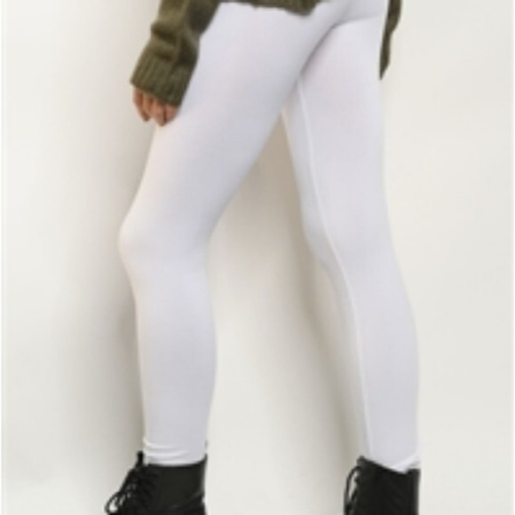 White Fleece High Waisted Leggings One Size - Picture 3 of 3